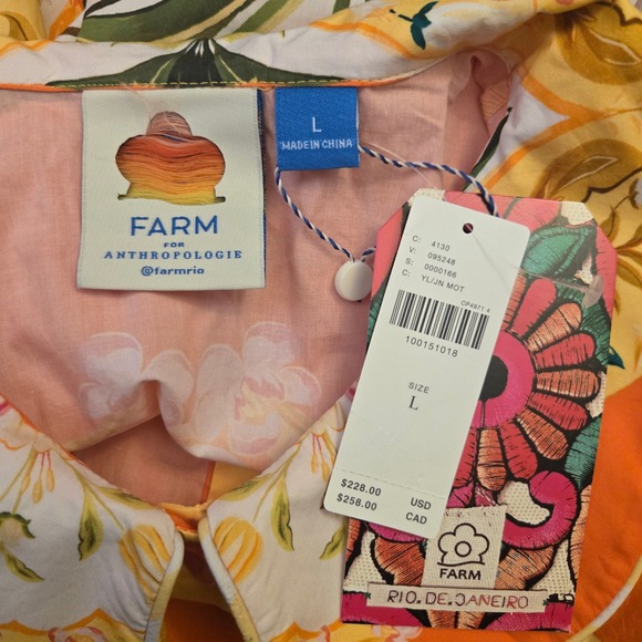 FARM Rio Tropical Floral Puff Sleeve Button Front Mini Dress L Resortwear NWT - Picture 8 of 13